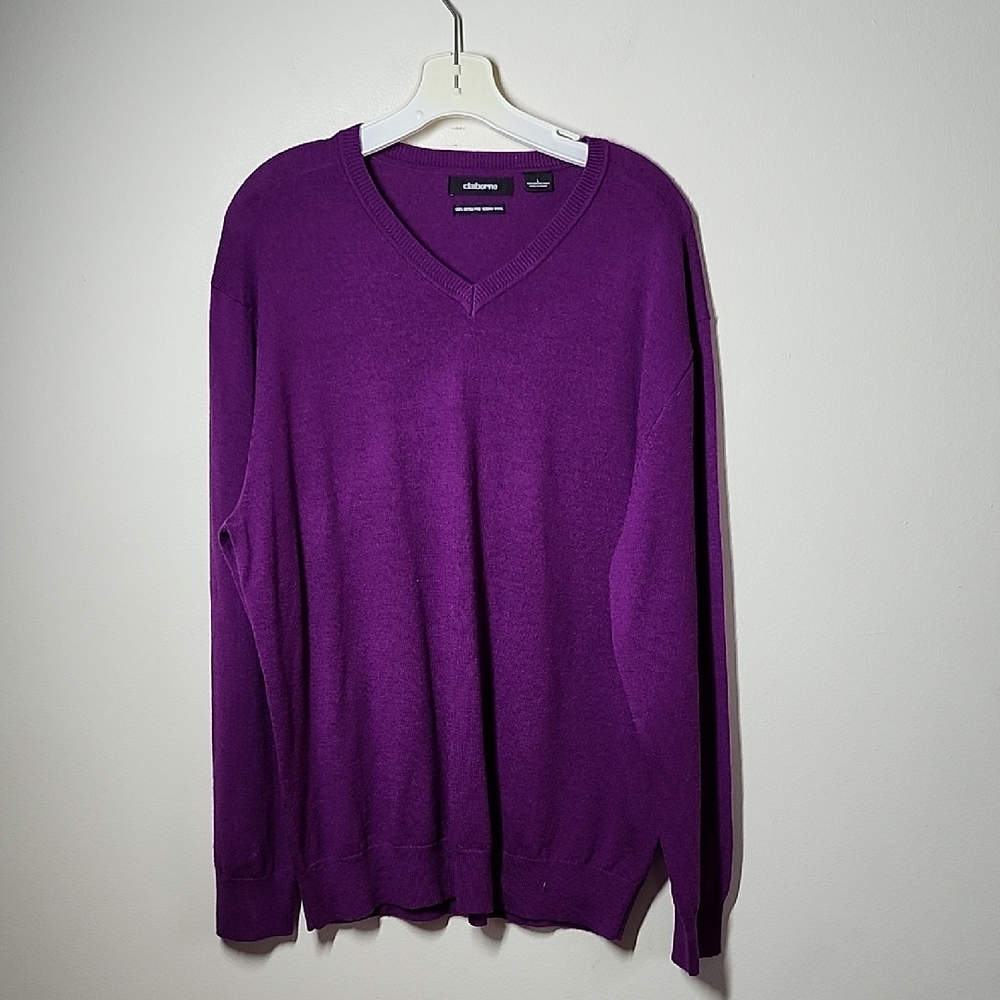 Liz Claiborne Women's Purple Merino Wool Soft Cozy V Neck Sweater Large